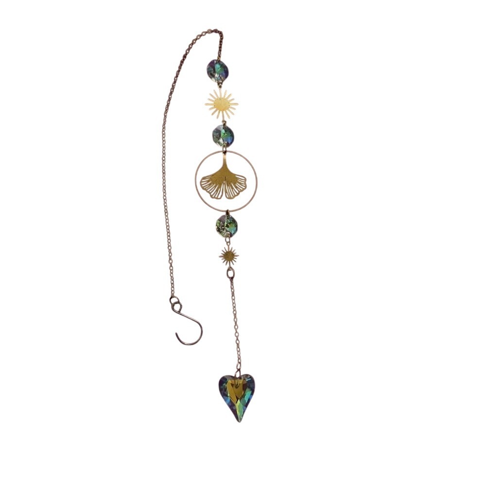 Sun Catcher Home Decor OS Gold Excellent Ginkgo Leaf Heart Crystal